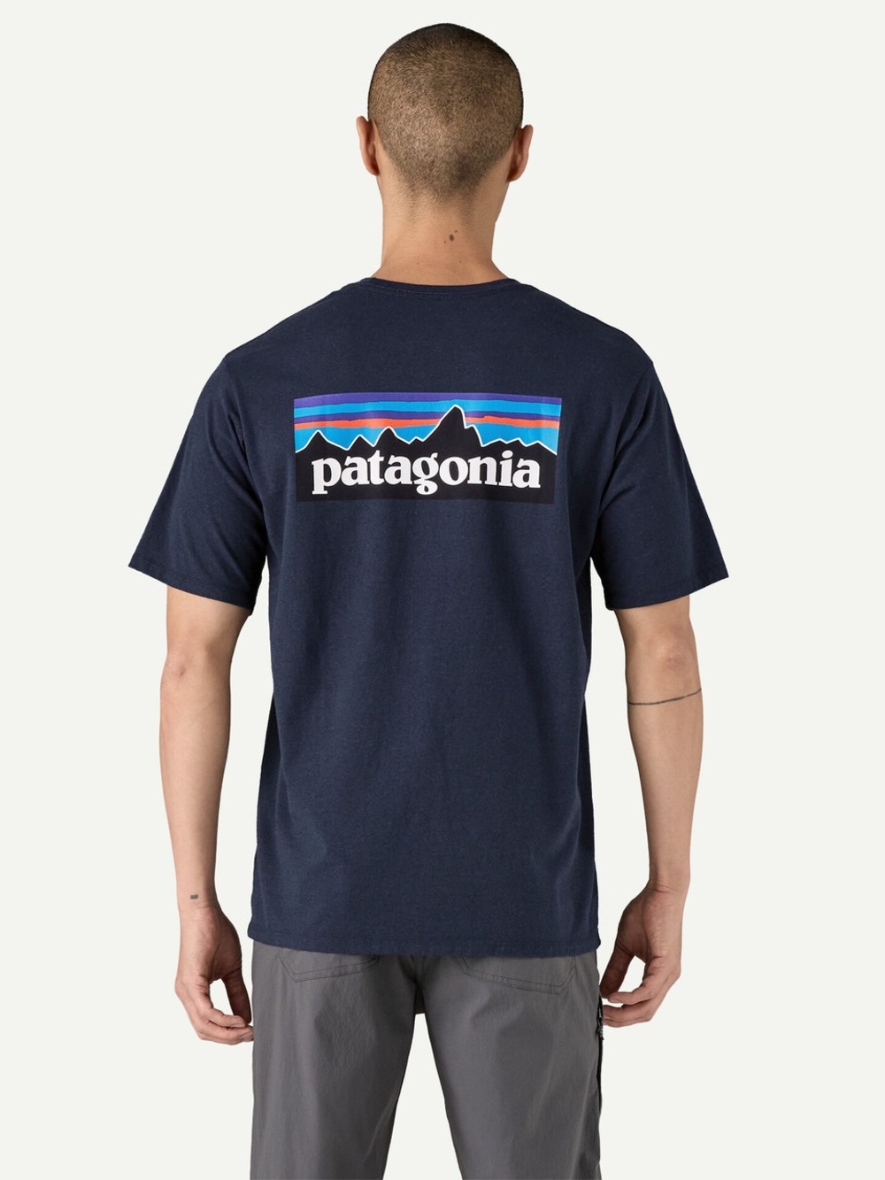 patagonia dark navy blue cotton blend p-6 logo responsibili-tee